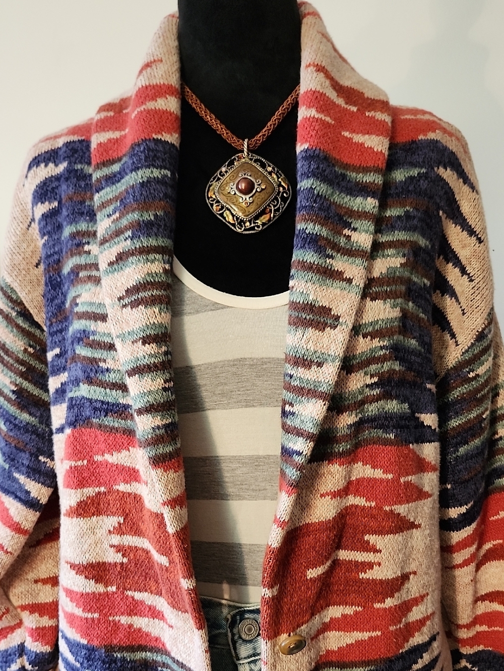 Lucky Brand Aztec Southwestern Oversized Cotton Cardigan Small - Picture 14 of 15